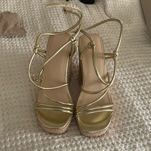 Marc Fisher Metallic Gold Strappy Wedge Sandals